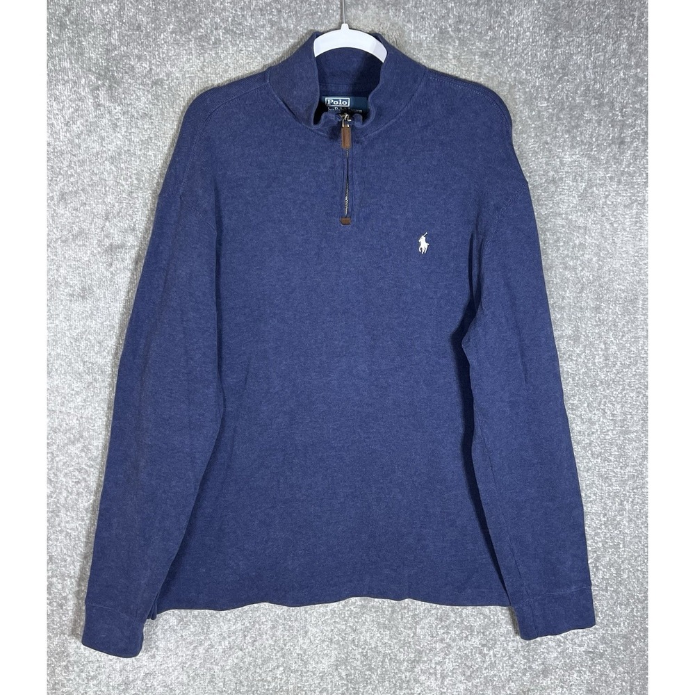 POLO Ralph Lauren Sweater Mens Size XL Blue Cotton 1/4 Zip Pullover Long Sleeve